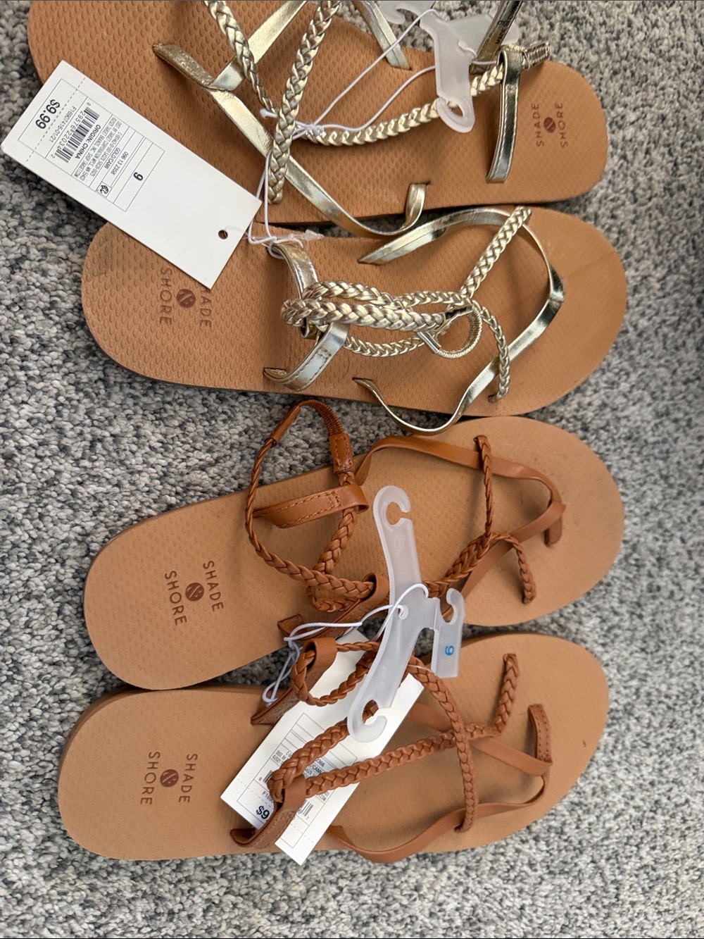 Shade & Shore Women's Braided Strappy Sandals - Tan and Metallic Gold